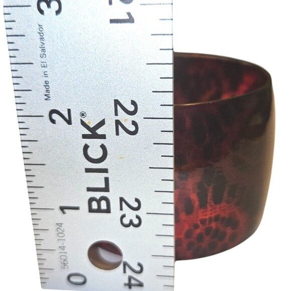 Vintage Bangle Bracelet Wide Brown & Black Geometric Abstract Leopard Print - Picture 4 of 4